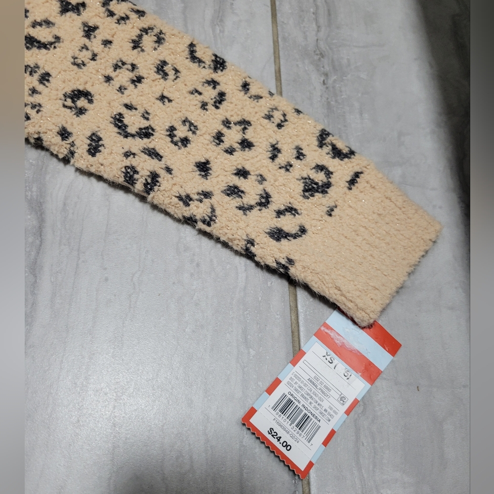 Cat & Jack Kid's Animal/PR6GY7  Cream Leopard Open Front Sweater Size XS - Picture 8 of 16